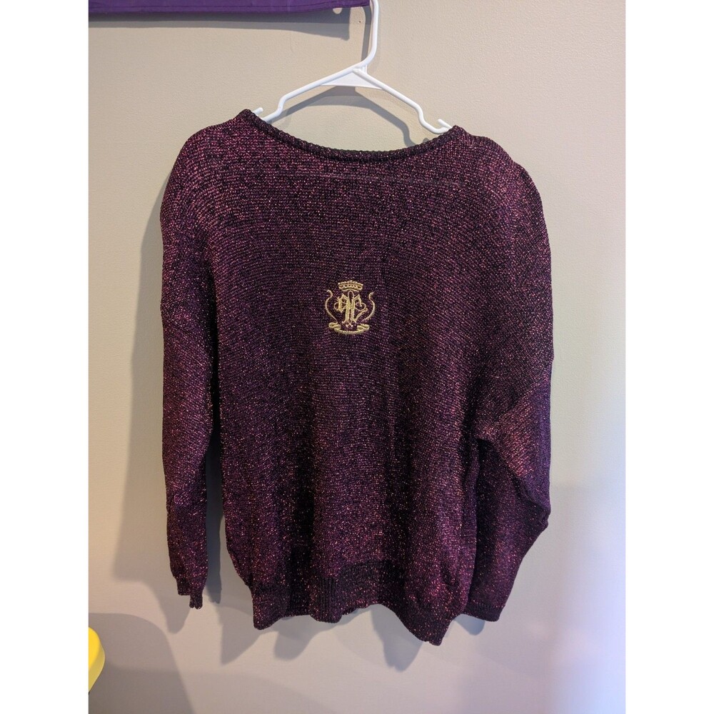 Vintage 1970s 1980s PIERRE CARDIN Usa Top Purple Metallic Sweater Blouse Large